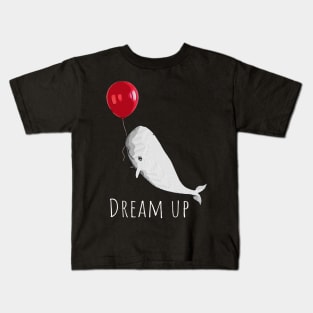 A white whale with geometric striped pattern and red balloon Kids T-Shirt